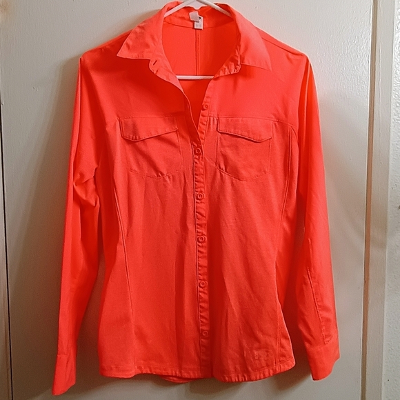 Heat Gear Tops - Heat Gear Women's Bright Salmon Color Button-Up Blouse